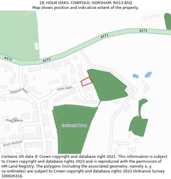 18, HOLM OAKS, COWFOLD, HORSHAM, RH13 8AQ: Location map and indicative extent of plot