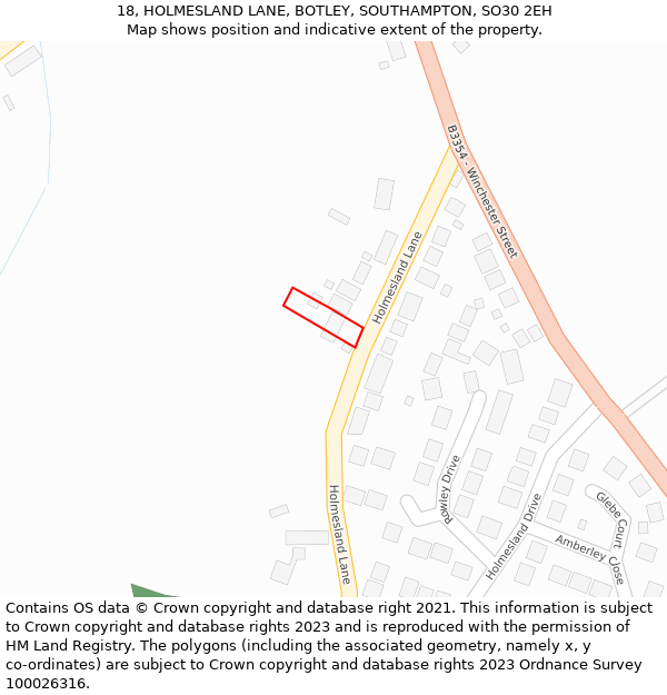 18, HOLMESLAND LANE, BOTLEY, SOUTHAMPTON, SO30 2EH: Location map and indicative extent of plot