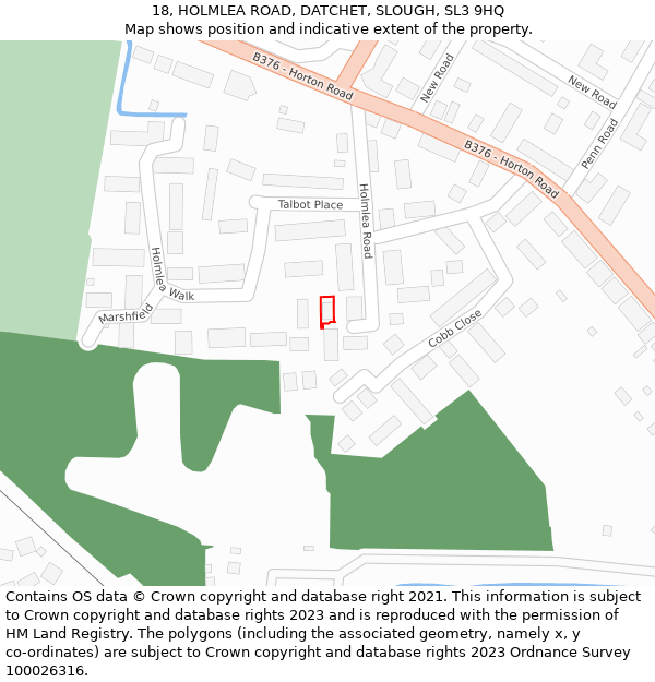 18, HOLMLEA ROAD, DATCHET, SLOUGH, SL3 9HQ: Location map and indicative extent of plot