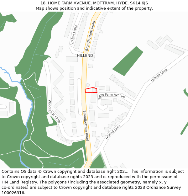 18, HOME FARM AVENUE, MOTTRAM, HYDE, SK14 6JS: Location map and indicative extent of plot