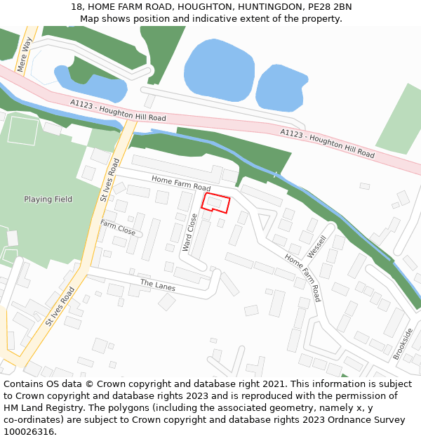 18, HOME FARM ROAD, HOUGHTON, HUNTINGDON, PE28 2BN: Location map and indicative extent of plot