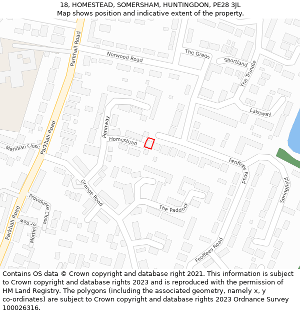 18, HOMESTEAD, SOMERSHAM, HUNTINGDON, PE28 3JL: Location map and indicative extent of plot