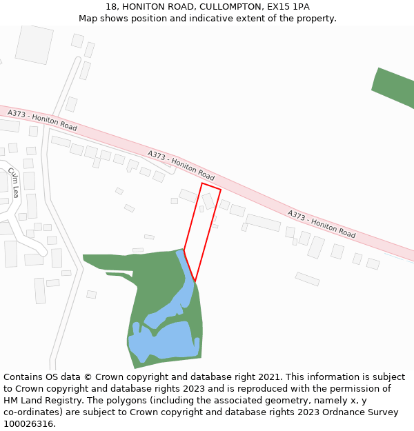 18, HONITON ROAD, CULLOMPTON, EX15 1PA: Location map and indicative extent of plot
