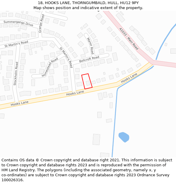 18, HOOKS LANE, THORNGUMBALD, HULL, HU12 9PY: Location map and indicative extent of plot