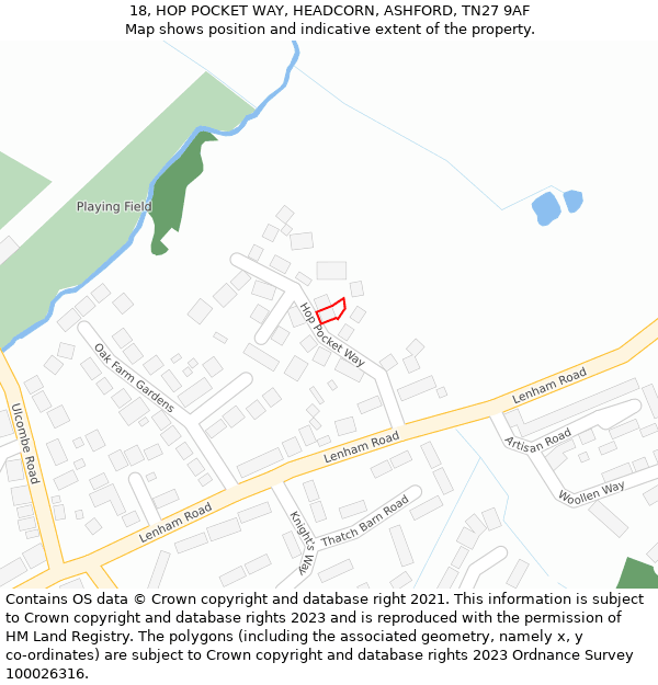 18, HOP POCKET WAY, HEADCORN, ASHFORD, TN27 9AF: Location map and indicative extent of plot