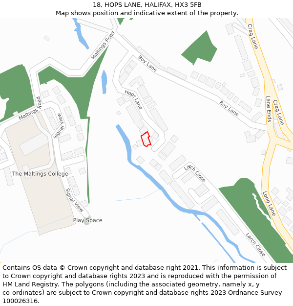 18, HOPS LANE, HALIFAX, HX3 5FB: Location map and indicative extent of plot