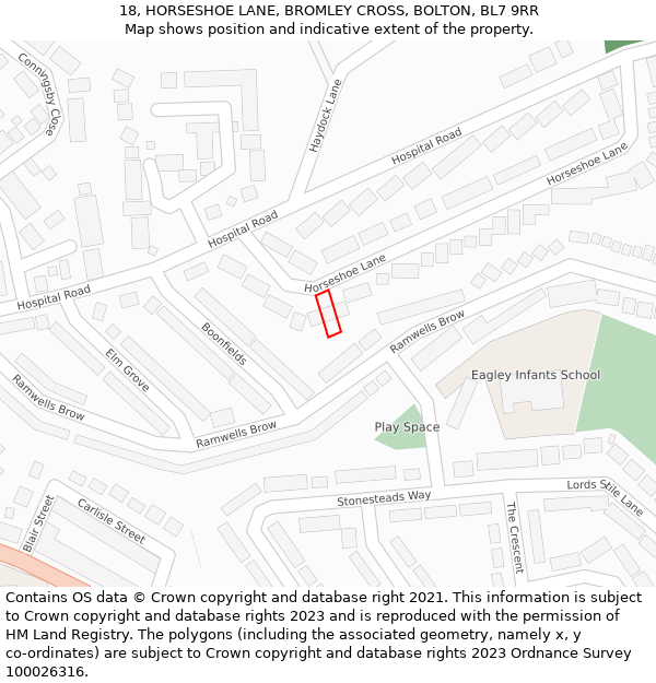 18, HORSESHOE LANE, BROMLEY CROSS, BOLTON, BL7 9RR: Location map and indicative extent of plot