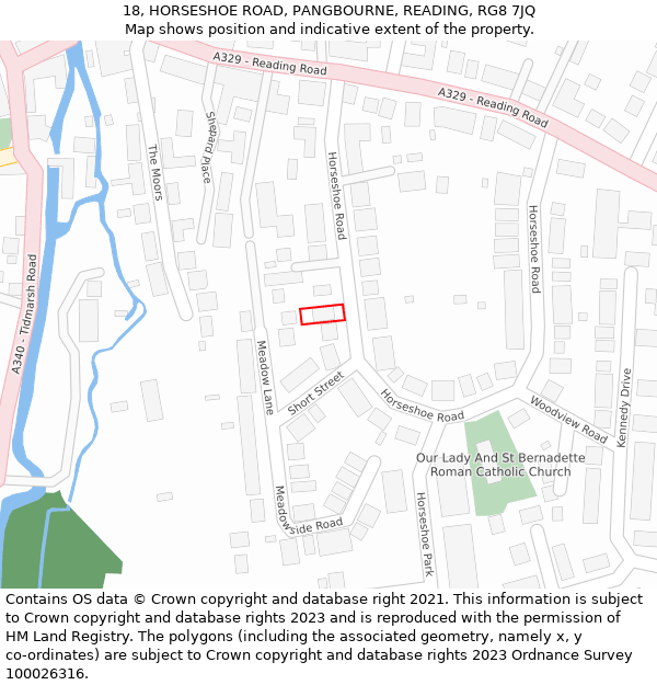 18, HORSESHOE ROAD, PANGBOURNE, READING, RG8 7JQ: Location map and indicative extent of plot