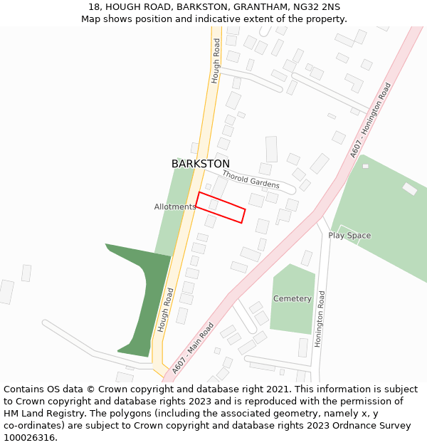 18, HOUGH ROAD, BARKSTON, GRANTHAM, NG32 2NS: Location map and indicative extent of plot