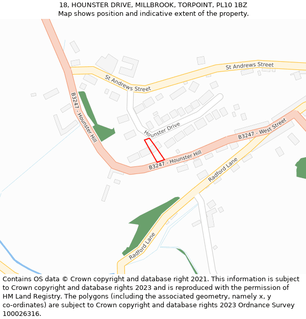 18, HOUNSTER DRIVE, MILLBROOK, TORPOINT, PL10 1BZ: Location map and indicative extent of plot