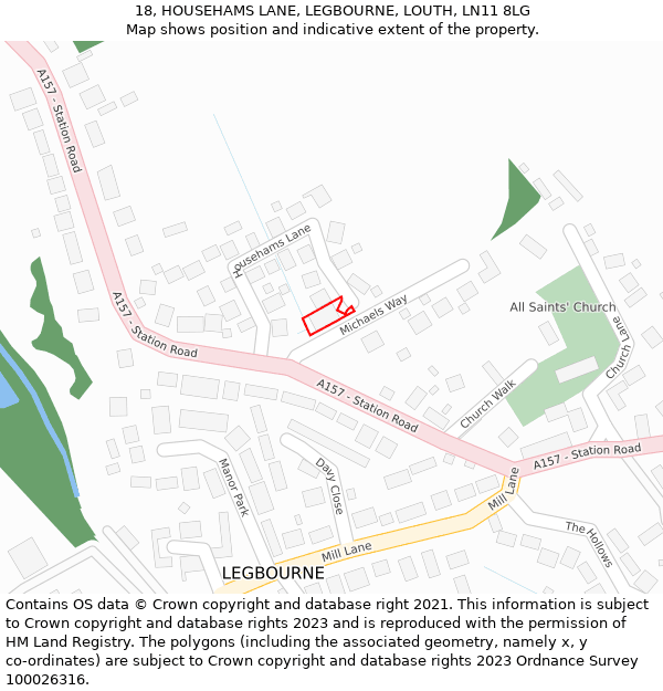 18, HOUSEHAMS LANE, LEGBOURNE, LOUTH, LN11 8LG: Location map and indicative extent of plot
