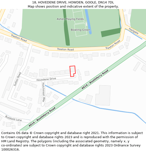 18, HOVEDENE DRIVE, HOWDEN, GOOLE, DN14 7DL: Location map and indicative extent of plot