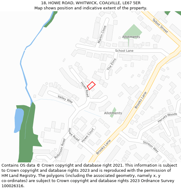 18, HOWE ROAD, WHITWICK, COALVILLE, LE67 5ER: Location map and indicative extent of plot