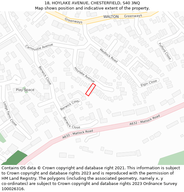 18, HOYLAKE AVENUE, CHESTERFIELD, S40 3NQ: Location map and indicative extent of plot