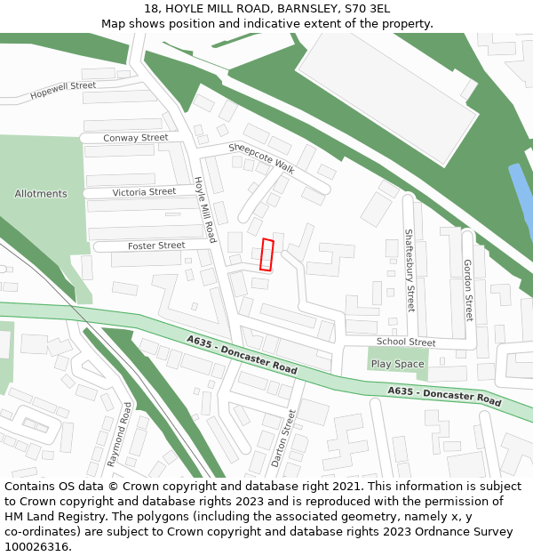 18, HOYLE MILL ROAD, BARNSLEY, S70 3EL: Location map and indicative extent of plot