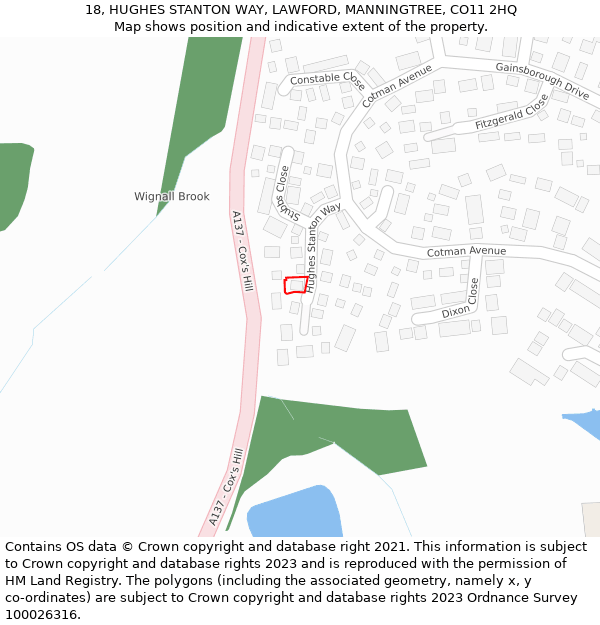 18, HUGHES STANTON WAY, LAWFORD, MANNINGTREE, CO11 2HQ: Location map and indicative extent of plot