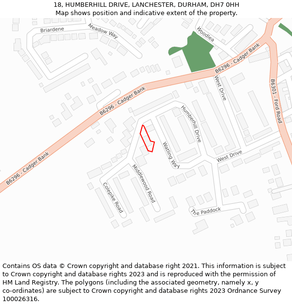 18, HUMBERHILL DRIVE, LANCHESTER, DURHAM, DH7 0HH: Location map and indicative extent of plot