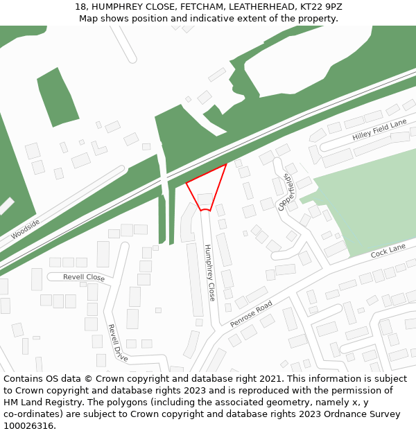 18, HUMPHREY CLOSE, FETCHAM, LEATHERHEAD, KT22 9PZ: Location map and indicative extent of plot