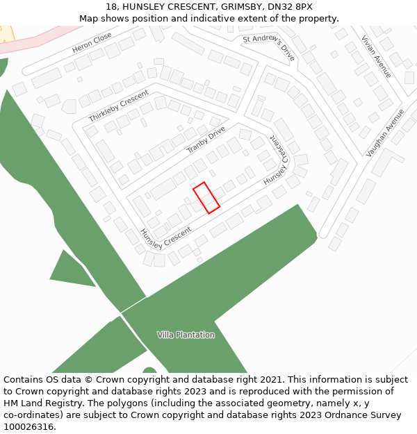 18, HUNSLEY CRESCENT, GRIMSBY, DN32 8PX: Location map and indicative extent of plot