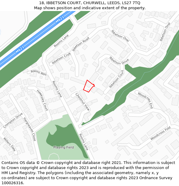 18, IBBETSON COURT, CHURWELL, LEEDS, LS27 7TQ: Location map and indicative extent of plot