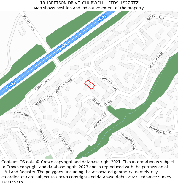 18, IBBETSON DRIVE, CHURWELL, LEEDS, LS27 7TZ: Location map and indicative extent of plot