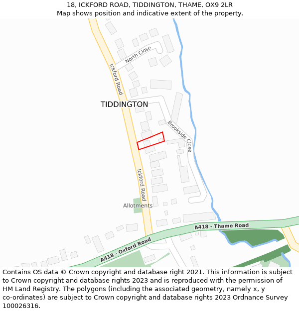18, ICKFORD ROAD, TIDDINGTON, THAME, OX9 2LR: Location map and indicative extent of plot