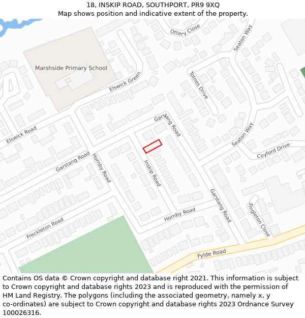 18, INSKIP ROAD, SOUTHPORT, PR9 9XQ: Location map and indicative extent of plot