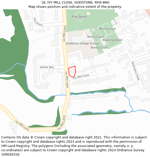 18, IVY MILL CLOSE, GODSTONE, RH9 8NG: Location map and indicative extent of plot