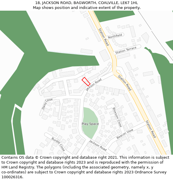 18, JACKSON ROAD, BAGWORTH, COALVILLE, LE67 1HL: Location map and indicative extent of plot