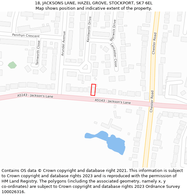 18, JACKSONS LANE, HAZEL GROVE, STOCKPORT, SK7 6EL: Location map and indicative extent of plot