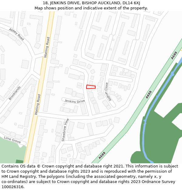 18, JENKINS DRIVE, BISHOP AUCKLAND, DL14 6XJ: Location map and indicative extent of plot