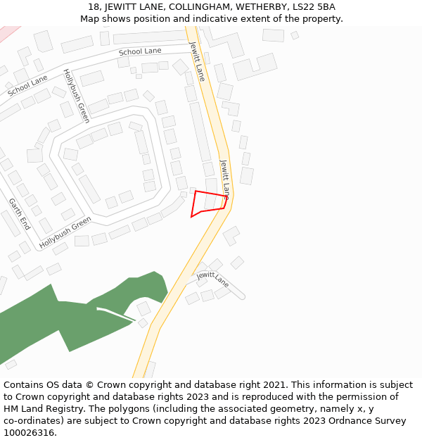 18, JEWITT LANE, COLLINGHAM, WETHERBY, LS22 5BA: Location map and indicative extent of plot