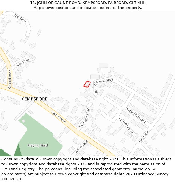 18, JOHN OF GAUNT ROAD, KEMPSFORD, FAIRFORD, GL7 4HL: Location map and indicative extent of plot