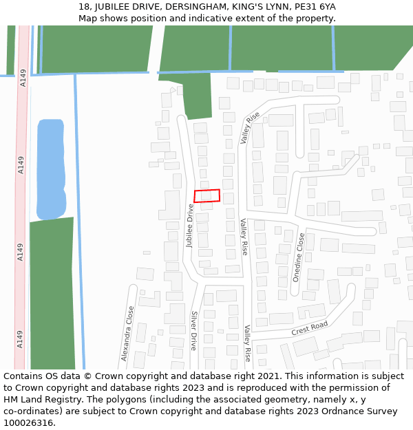 18, JUBILEE DRIVE, DERSINGHAM, KING'S LYNN, PE31 6YA: Location map and indicative extent of plot