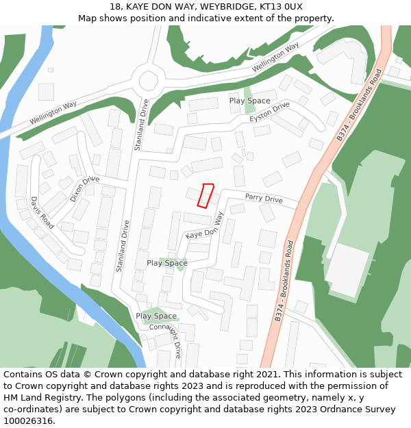 18, KAYE DON WAY, WEYBRIDGE, KT13 0UX: Location map and indicative extent of plot