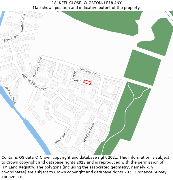 18, KEEL CLOSE, WIGSTON, LE18 4NY: Location map and indicative extent of plot