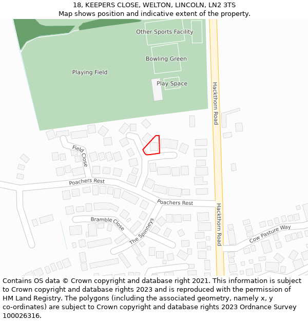 18, KEEPERS CLOSE, WELTON, LINCOLN, LN2 3TS: Location map and indicative extent of plot
