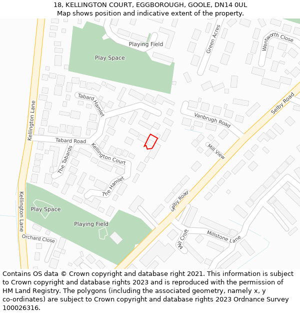 18, KELLINGTON COURT, EGGBOROUGH, GOOLE, DN14 0UL: Location map and indicative extent of plot