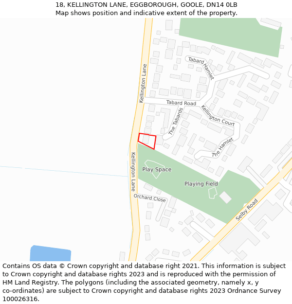 18, KELLINGTON LANE, EGGBOROUGH, GOOLE, DN14 0LB: Location map and indicative extent of plot