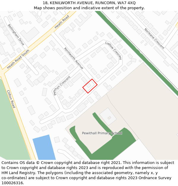 18, KENILWORTH AVENUE, RUNCORN, WA7 4XQ: Location map and indicative extent of plot