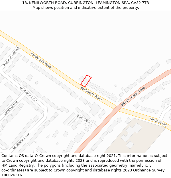 18, KENILWORTH ROAD, CUBBINGTON, LEAMINGTON SPA, CV32 7TR: Location map and indicative extent of plot