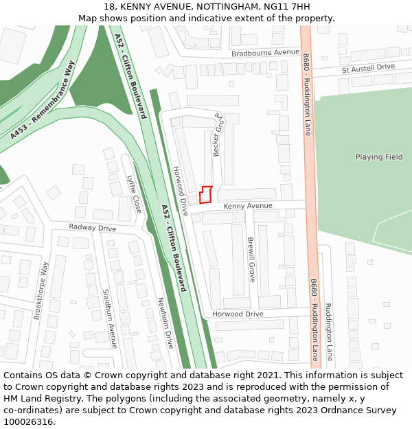 18, KENNY AVENUE, NOTTINGHAM, NG11 7HH: Location map and indicative extent of plot