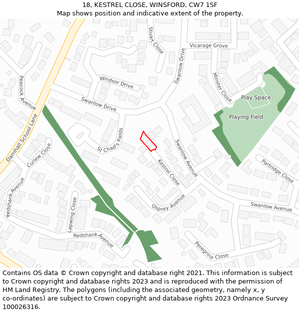 18, KESTREL CLOSE, WINSFORD, CW7 1SF: Location map and indicative extent of plot