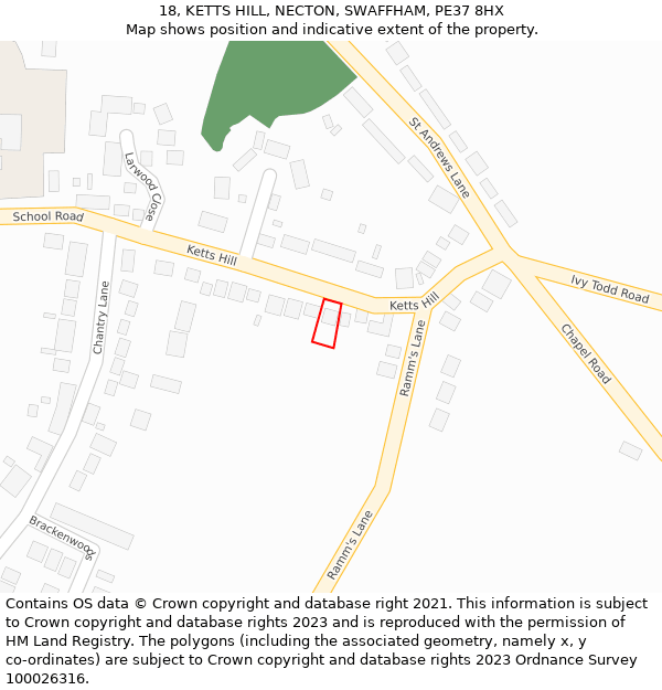 18, KETTS HILL, NECTON, SWAFFHAM, PE37 8HX: Location map and indicative extent of plot