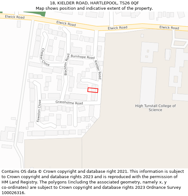 18, KIELDER ROAD, HARTLEPOOL, TS26 0QF: Location map and indicative extent of plot