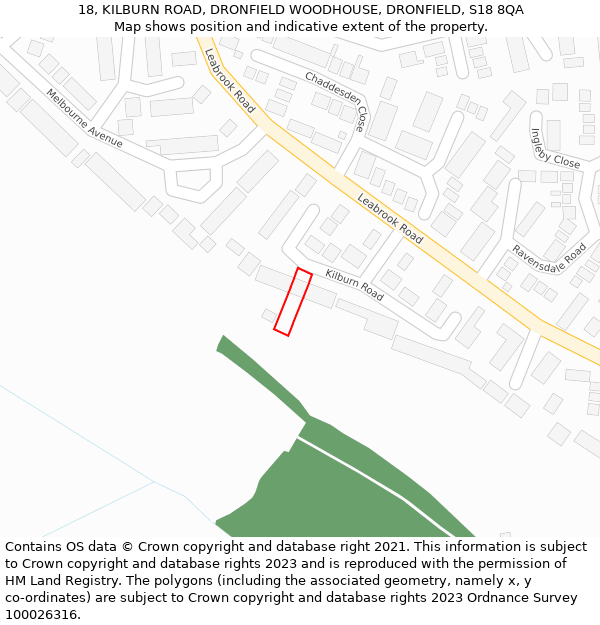 18, KILBURN ROAD, DRONFIELD WOODHOUSE, DRONFIELD, S18 8QA: Location map and indicative extent of plot