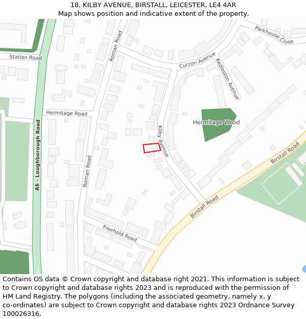 18, KILBY AVENUE, BIRSTALL, LEICESTER, LE4 4AR: Location map and indicative extent of plot