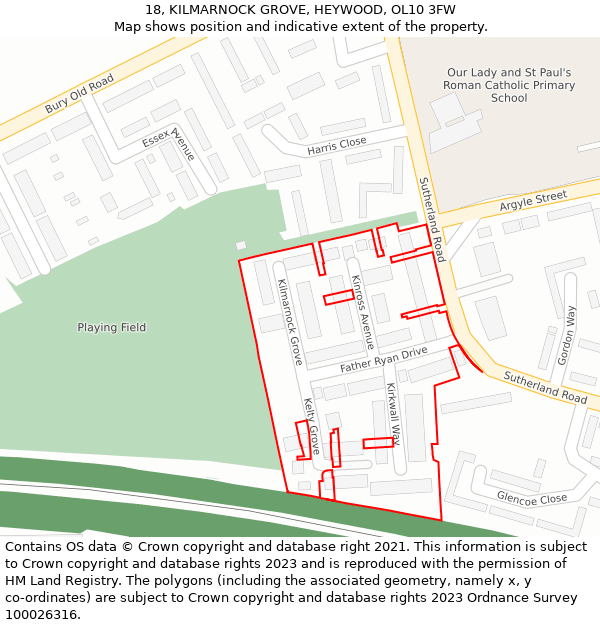 18, KILMARNOCK GROVE, HEYWOOD, OL10 3FW: Location map and indicative extent of plot