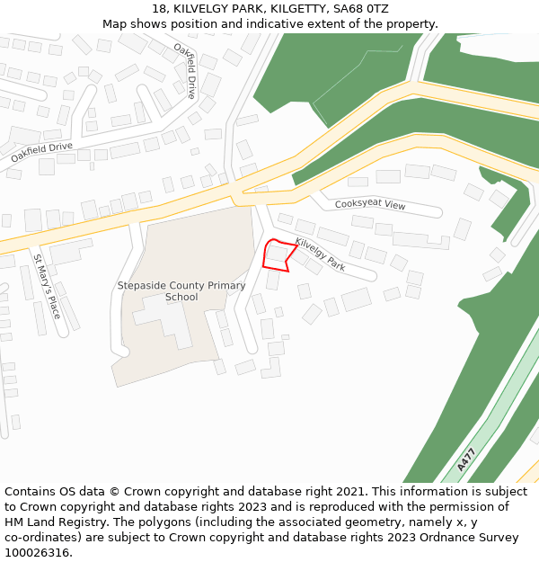 18, KILVELGY PARK, KILGETTY, SA68 0TZ: Location map and indicative extent of plot