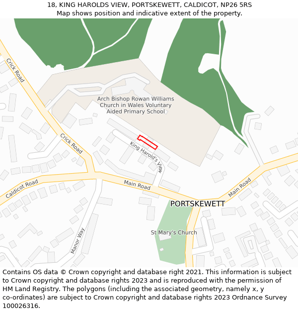 18, KING HAROLDS VIEW, PORTSKEWETT, CALDICOT, NP26 5RS: Location map and indicative extent of plot